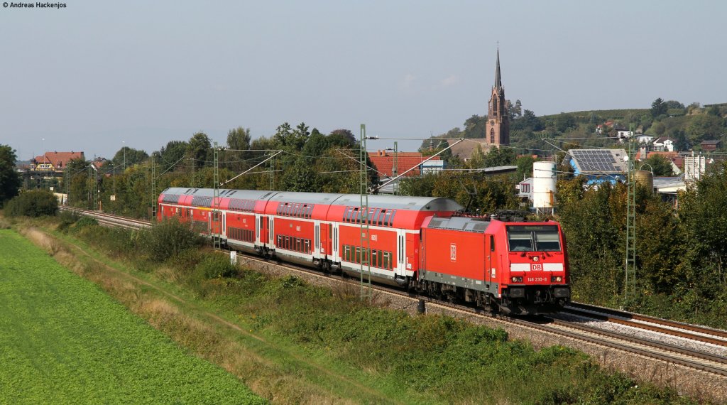 146 230-8 mit der RB 26567 (Offenburg-Neuenburg(Baden) bei Teningen 25.9.11 Bei den ersten zwei Wagen handelt es sich um hessisches Dostos 