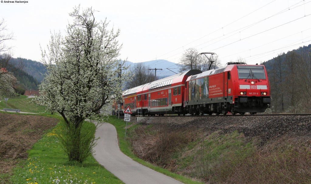 146 231-6  Triberger Wasserflle  mit dem RE 5321 (Karlsruhe Hbf-Kreuzlingen) bei Gutach 14.4.12