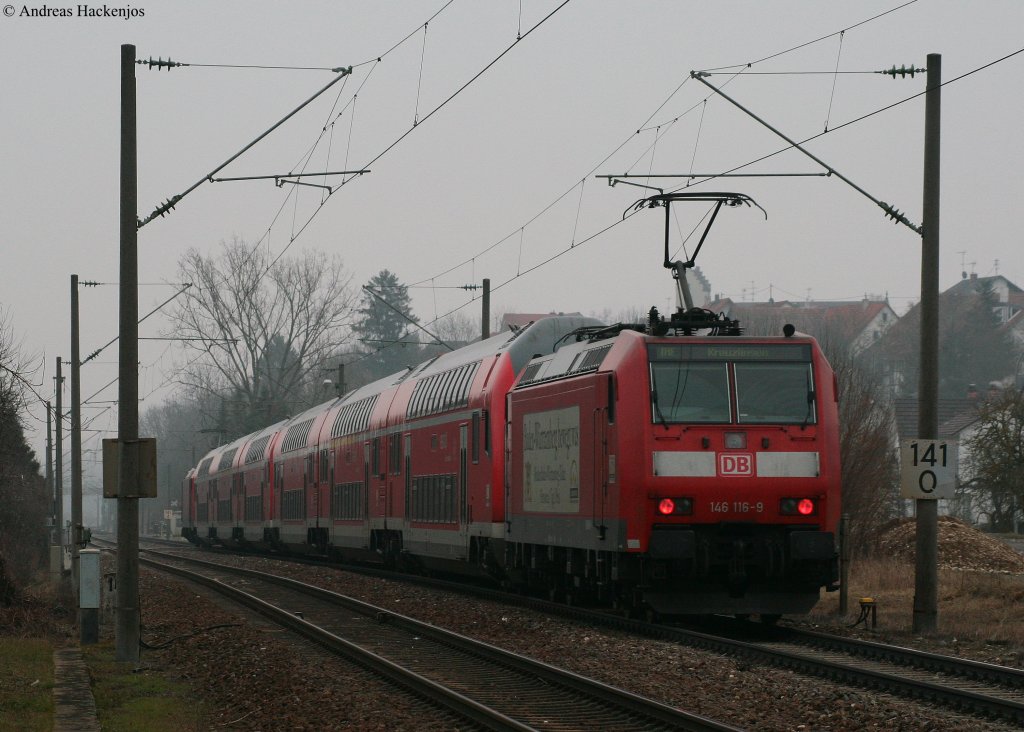 146 235-7 und 146 116-9 mit dem IRE 5191 (Karlsruhe Hbf-Kreuzlingen) in Mhlhausen 24.1.10