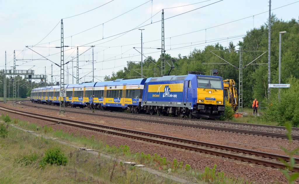 146 520 fuhr am 04.06.12 mit dem Interconnex nach Leipzig durch Muldenstein.