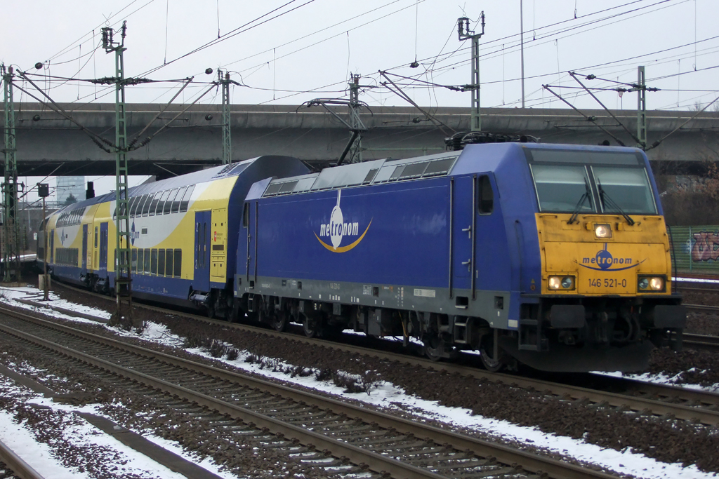 146 521-0 bei der Ausfahrt aus Hamburg-Harburg 26.1.2013
