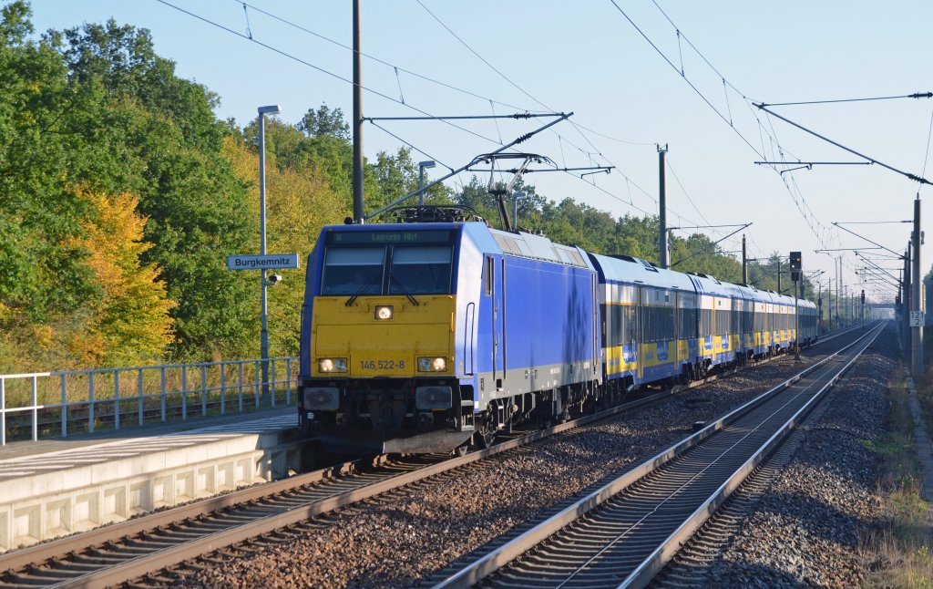 146 522 durchfuhr mit dem Interconnex von Berlin kommend am 20.09.12 Burgkemnitz in Richtung Leipzig.