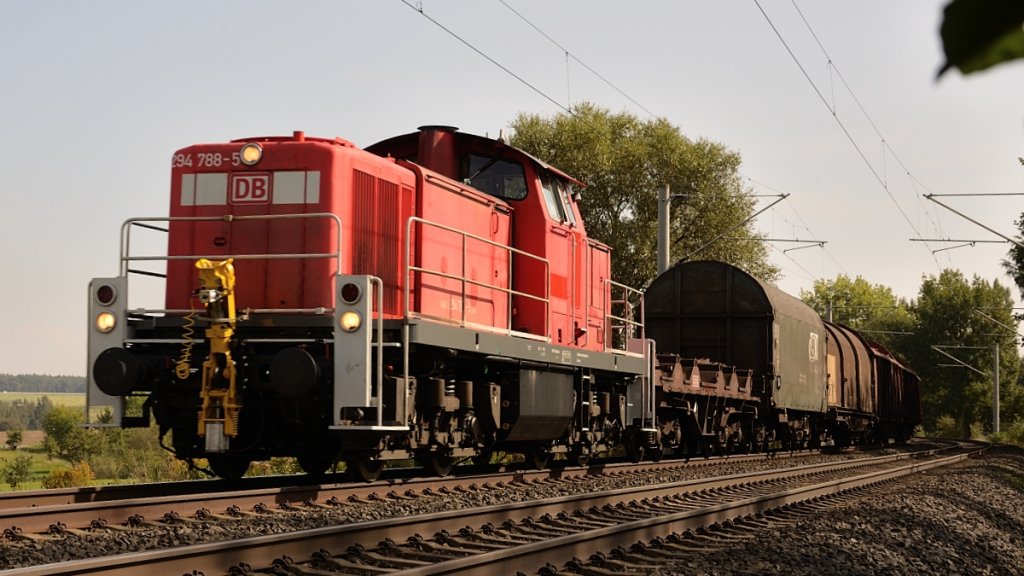 15.09.2011 BR 294 mit gemischtem Gterzug zwischen Reichenbach und Neumark. KBS 530.
