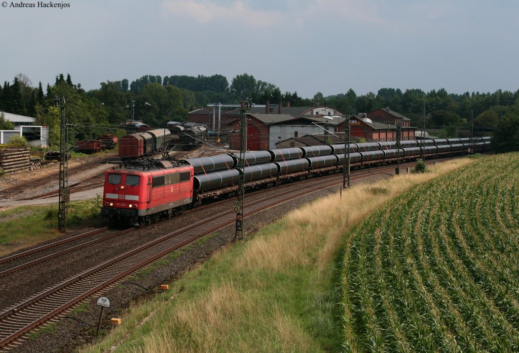 151 140-1 mit einem Rhrenzug gen Norden bei Lengerich 13.8.10