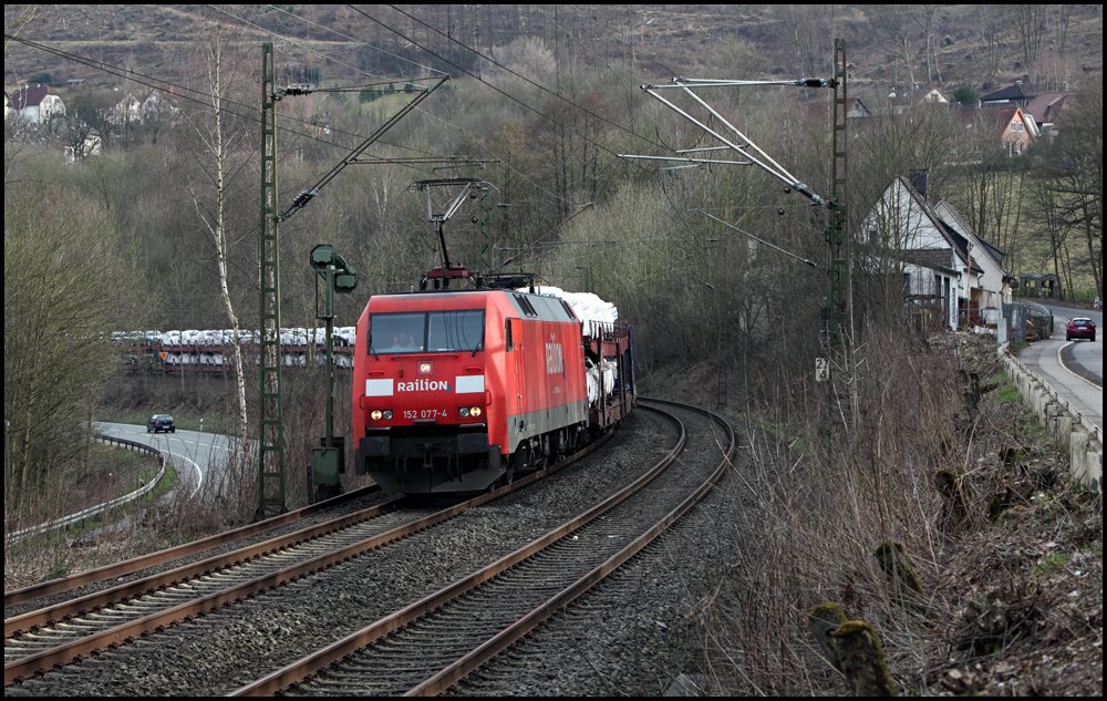 152 077 (9180 6152 077-4 D-DB) hat den  AUDI-Express , Ingolstadt-Nord - Emden, am Haken. (24.03.2010)