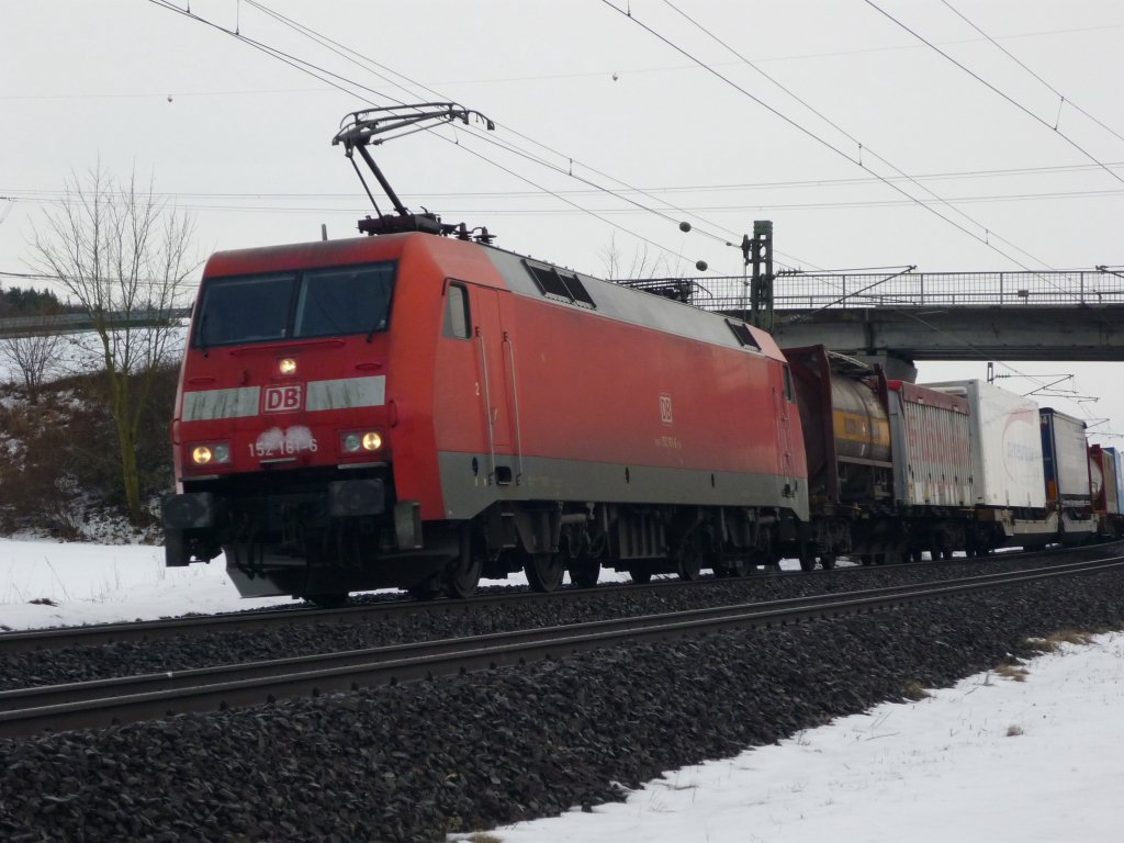 152 161-6 mit Gz, zwischen Gemnden (Main) und Karlstadt (Main), am 03.02.2010 
