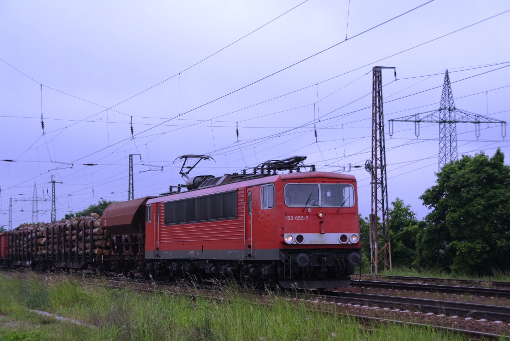 155 055-7 auf dem Berliner Auenringbei Saarmund am 30.05.2013 unterwegs.