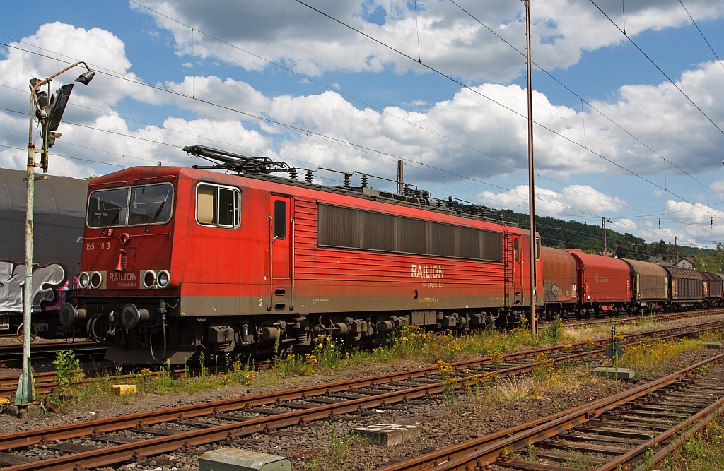 155 118-3 der RAILION Logistics abgestellt am 09.07.2011 in Kreuztal.