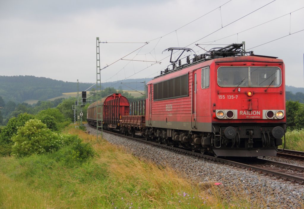 155 135-7 DB Schenker Rail bei Horb am 28.06.2013.