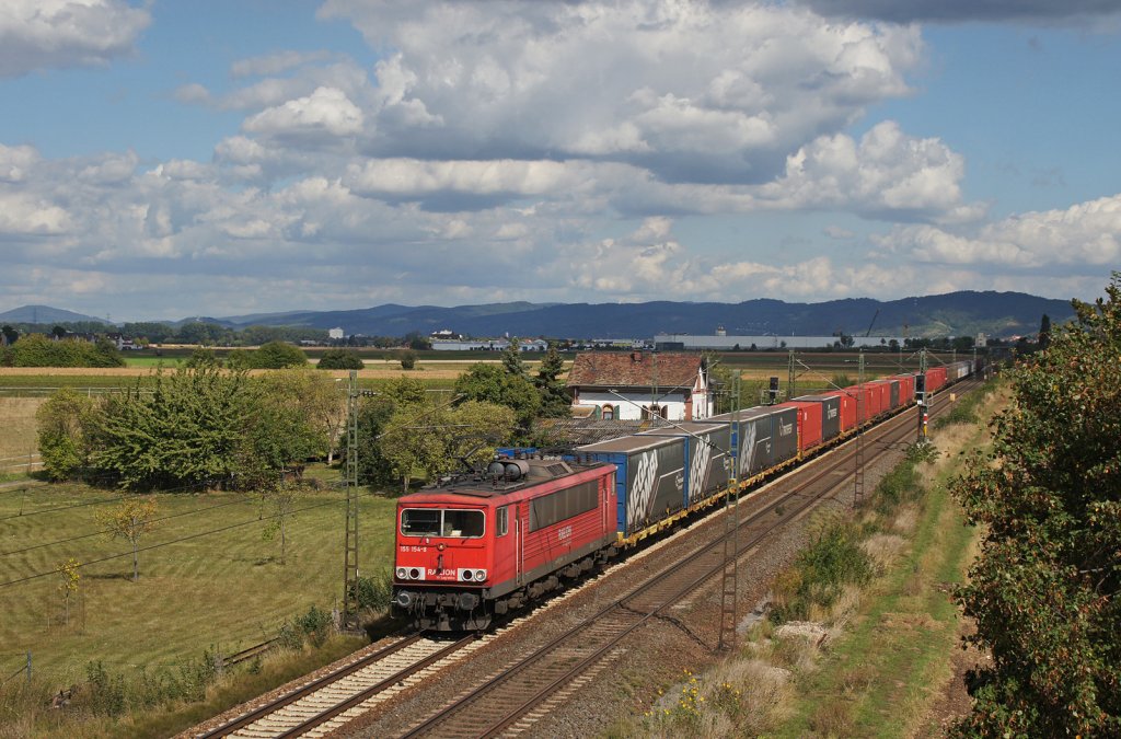 155 154-8 mit dem Opel Kfz-Logistik Zug GA 49206 Eisenach-Stedtfeld - Cerbere/F bei Ladenburg. 19.09.12