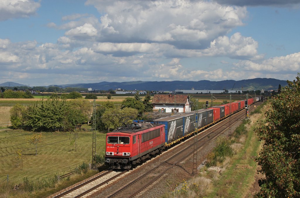 155 154-8 mit dem Opel Kfz-Logistik Zug GA 49206 Eisenach-Stedtfeld - Cerbere/F bei Ladenburg. 19.09.12