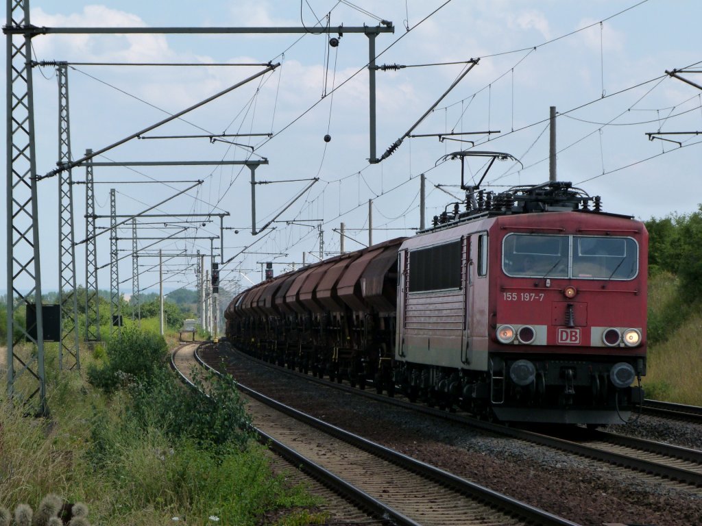 155 197 durchfhrt am 5.8.13 den Bahnhof Seeebergen.