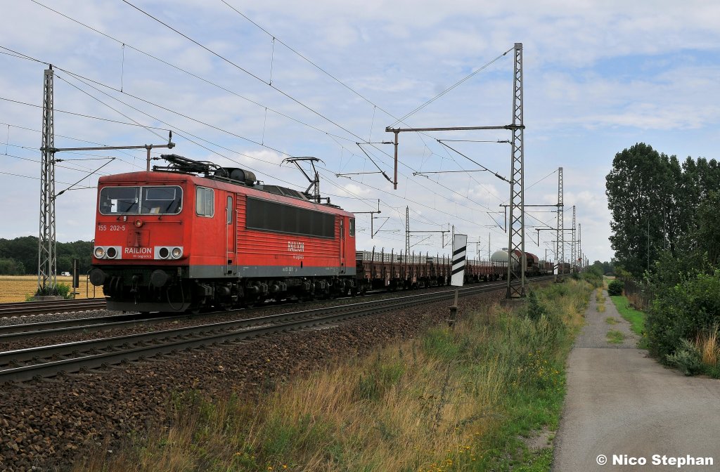 155 202-5 war mit einem Mischer unterwegs (06.08.10 Dedensen-Gmmer)