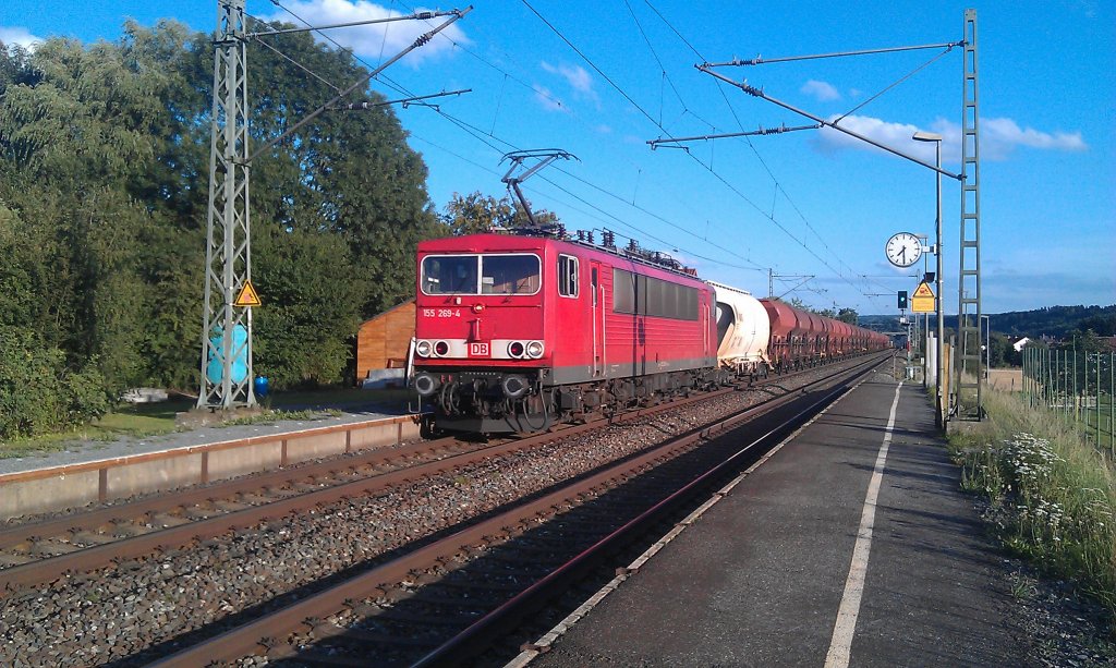 155 209 mit gemischten Gterzug am 31.07.2012 in Gundelsdorf. 