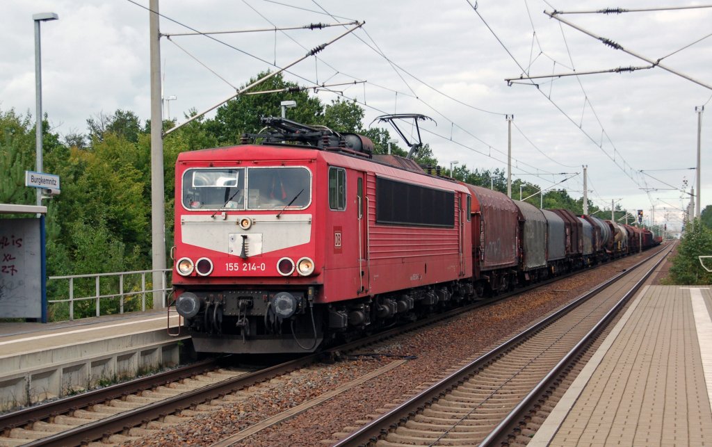 155 214 zieht am 01.09.10 einen gemischten Gz durch Burgkemnitz Richtung Bitterfeld.