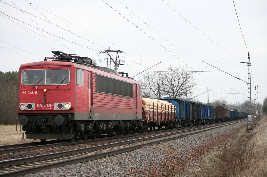 155 248-8 mit gemischtem Gterzug auf dem sdlichen Berliner Aussenring am 07.02.2011