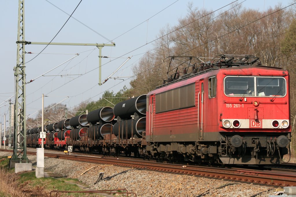 155 261-1 mit R�hrenzug am 07.04.2011 zwischen Rathenow und Nennhausen