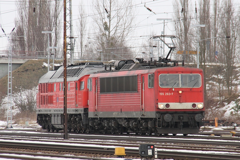 155 263 kommt mit 233 705 am 07.01.2011 in Angermnde eingefahren