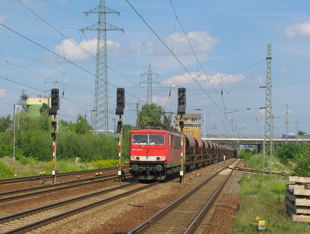 155 270-1 fhrt mit Schttgutwagen am 20.08. Richtung Glasower Damm. Gre an den Tf!