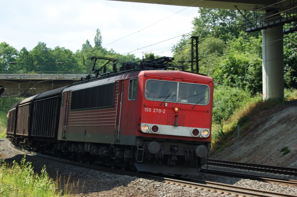 155 270-2 fhrt mit einen Gz Richtung Bebra am 11.07.2009