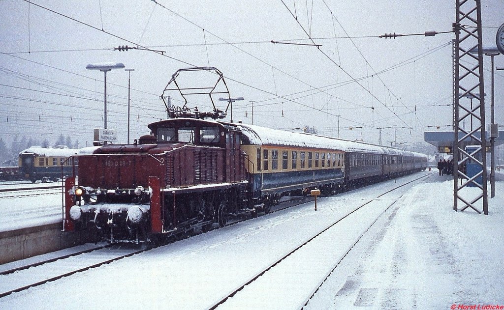 160 009-7 war Anfang Januar 1979 als Rangierlok in Garmisch-Partenkirchen eingesetzt