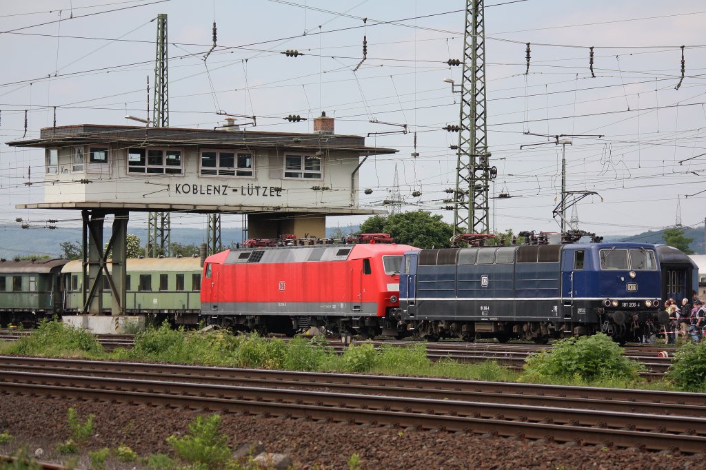 181 206 am 2.6.12 mit 752 004 bei der Lokparade in Koblenz-L�tzel.