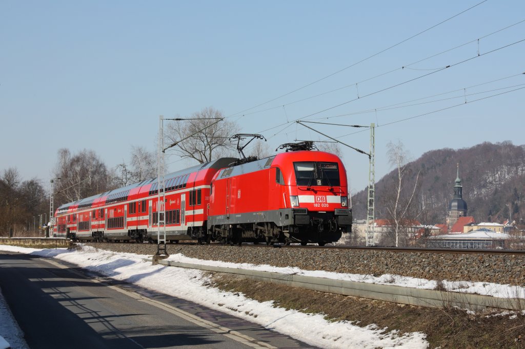 182 020-8 mit S1 von Meien nach Schna in Krippen. Fotografiert am 16.03.2013. 