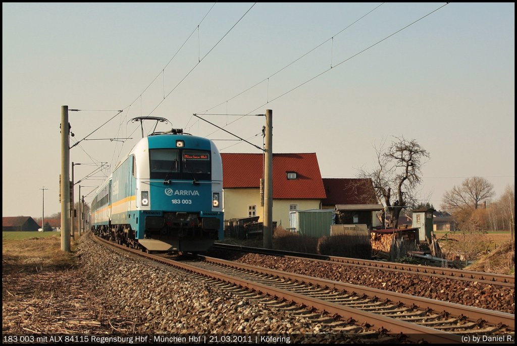 183 003 mit einem Alex nach Mnchen Hbf. (21.03.2011, Kfering)