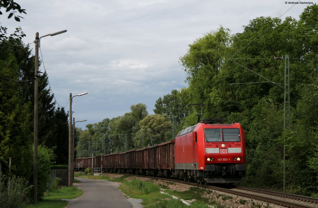 185 003-1 mit einem E Wagenzug in Karlsruhe Rinhtheim 21.7.11