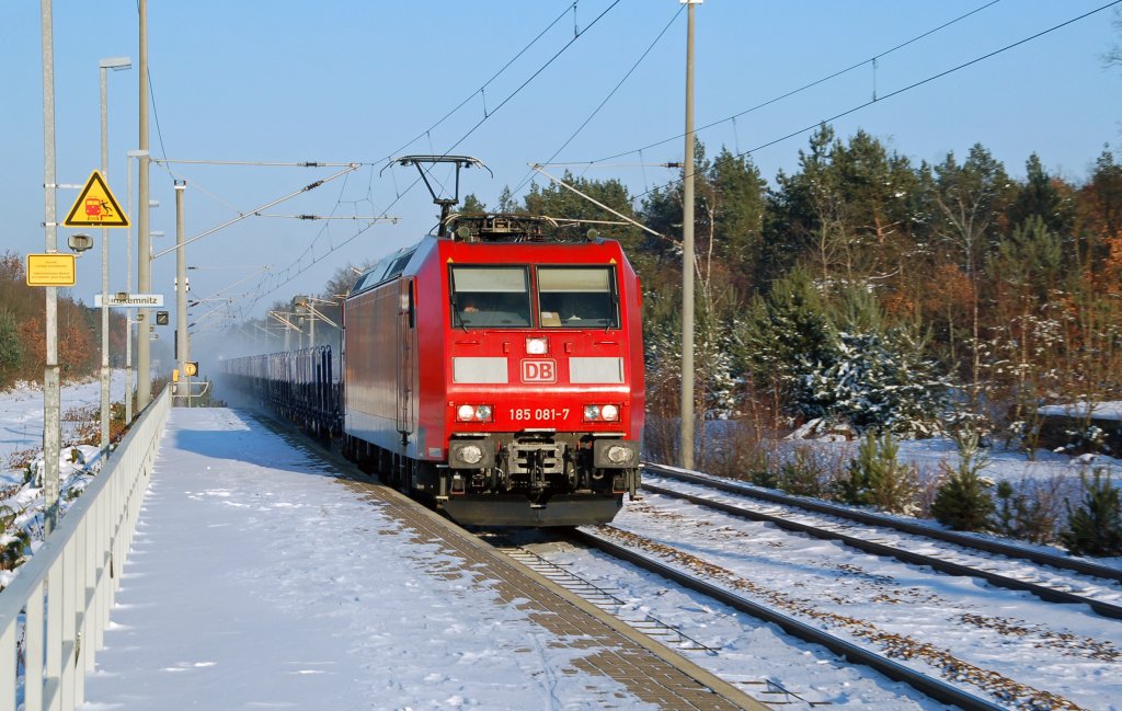 185 081 zieht am 04.12.10 einen gemischten Gz durch Burgkemnitz Richtung Bitterfeld.