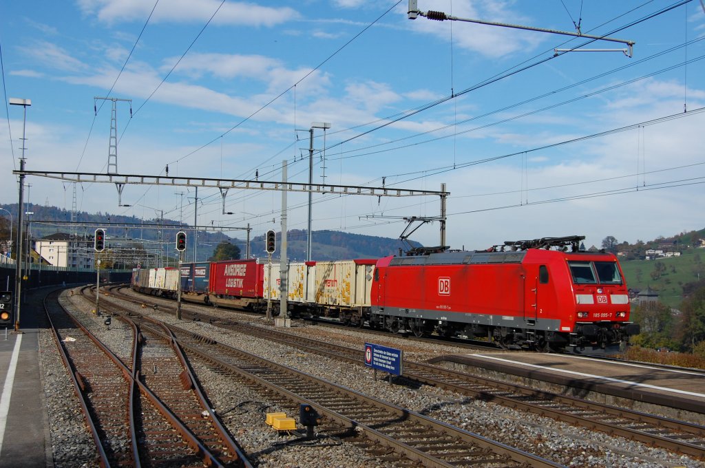 185 095 am 30.10.2010 mit Gterzug in Immensee