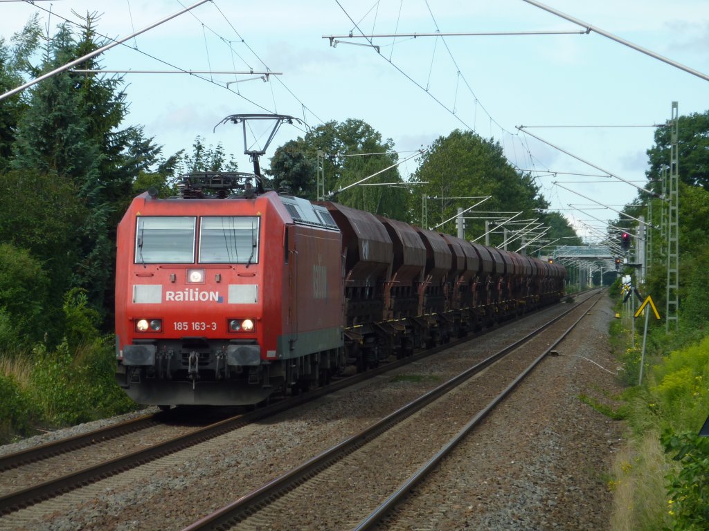 185 163 mit Schotterzug von Glauchau ber Chemnitz nach Cunnersdorf bei Kamenz am 18.7.11 