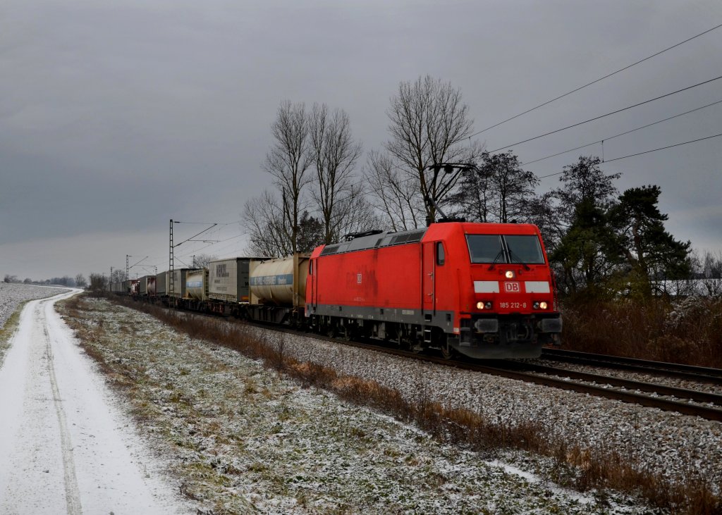 185 212 mit dem Wenzel-KLV am 12.01.2013 bei Langenisarhofen.