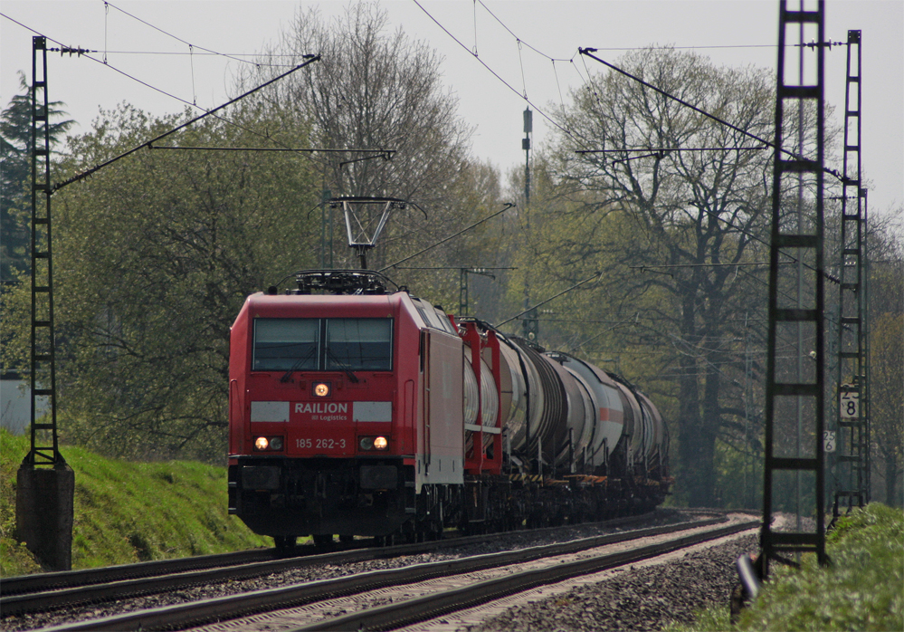 185 262-3 mit einem Gterzug aus Richtung Aachen-West kommend Richtung Viersen am Km 25.8 der KBS485 kurz vor Geilenkirchen, 28.4.10