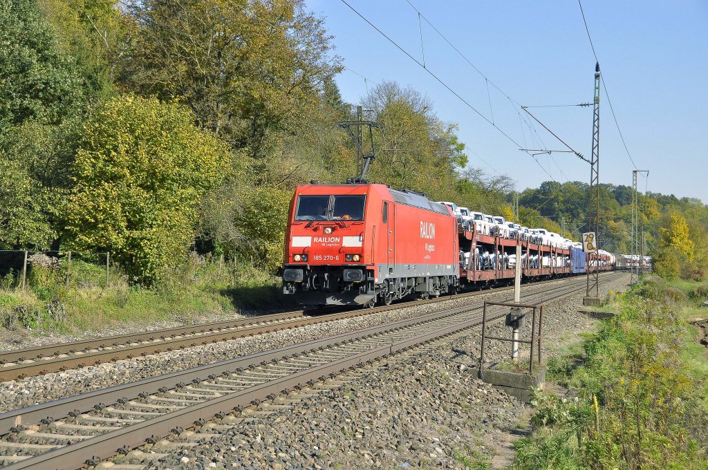 185 270 mit gem.GZ auf der Filsbahn Richtung Kornwestheim.Bild Aufgenommen bei Reichenbach an der Fils am 20.10.2012.