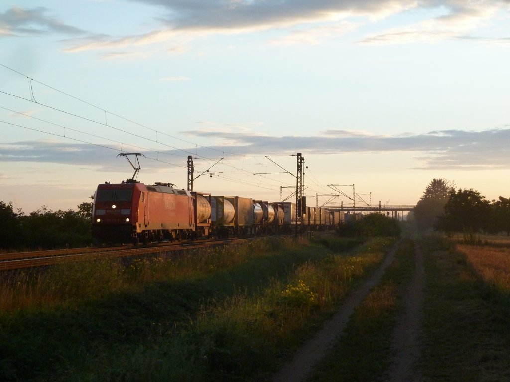 185 274-8 mit einem KLV-Zug am frhen Morgen des 07.07.12 bei Hgelheim.
