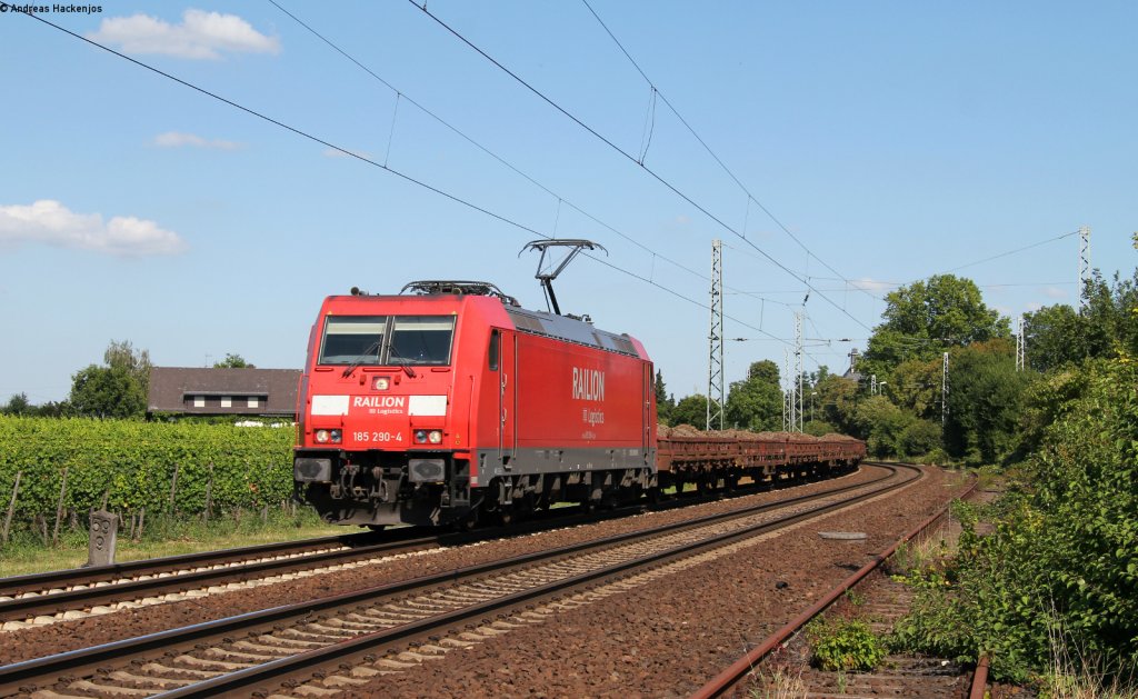 185 290-4 mit einem Altschotterzug bei Geisenheim 1.8.12