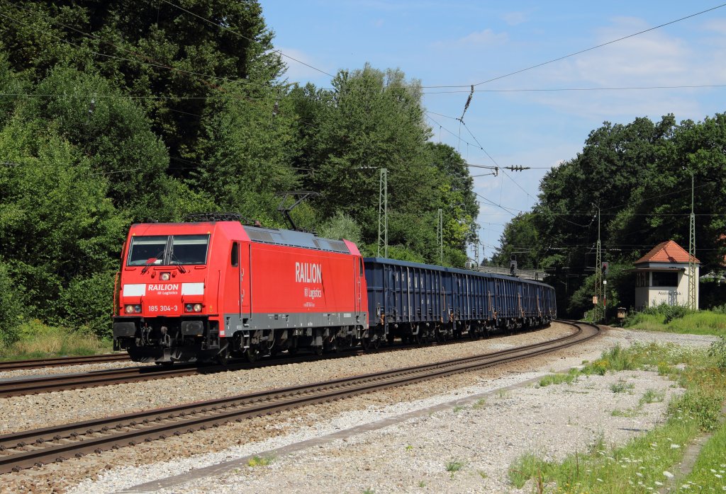 185 304-3 mit einem Eanos Ganzzug in Aling (Oberbayern) am 19.07.2012
