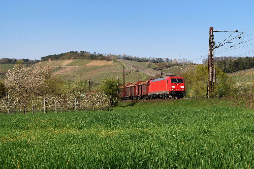 185 319 mit Gterzug bei Himmelstadt (22.04.2010)