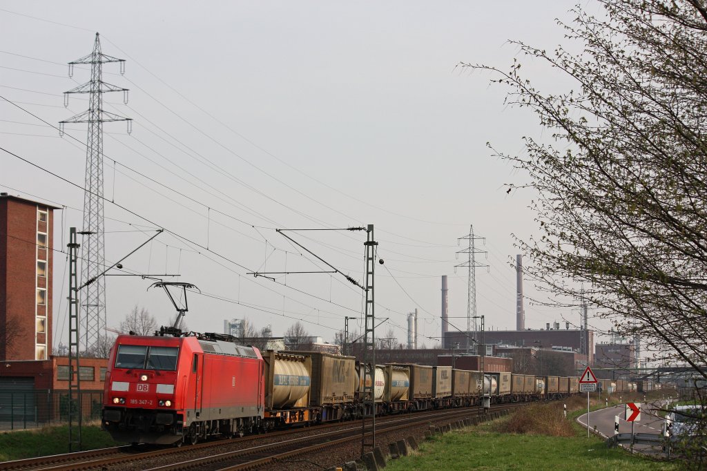 185 347 fuhr am 24.3.12 mit dem Wenzel durch Dormagen-Bayerwerke.