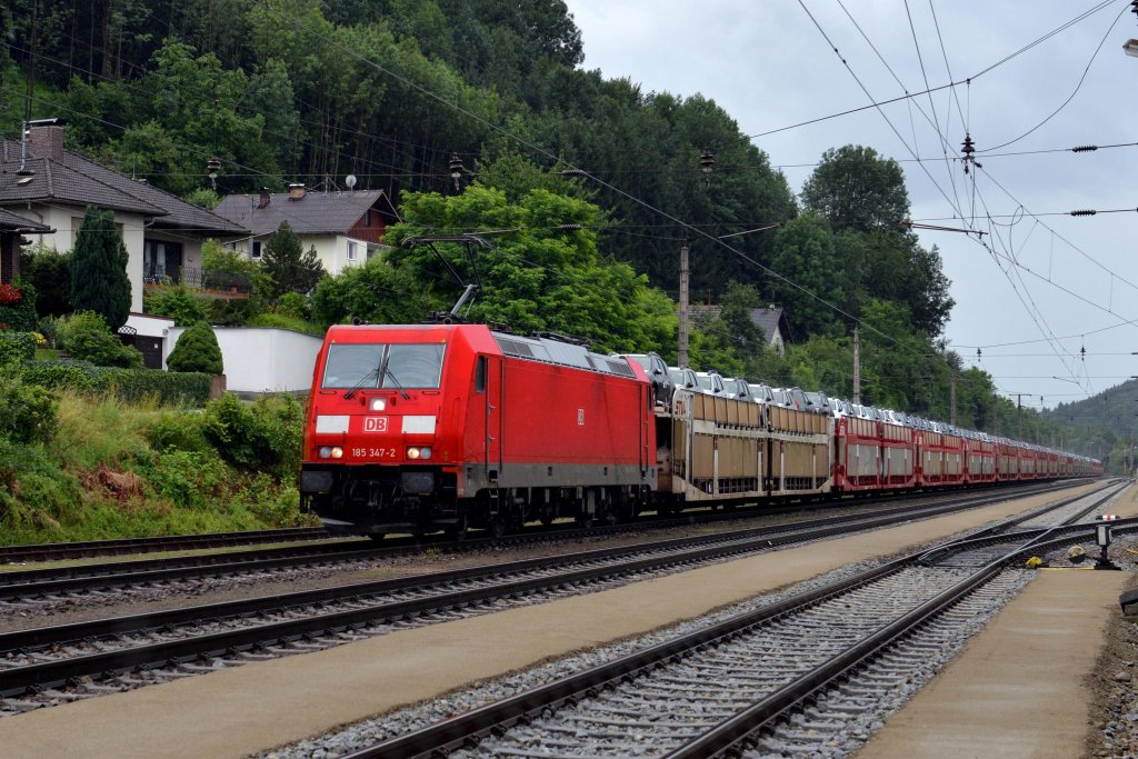 185 347 mit einem Autozug am 14.07.2012 unterwegs bei Wernstein.