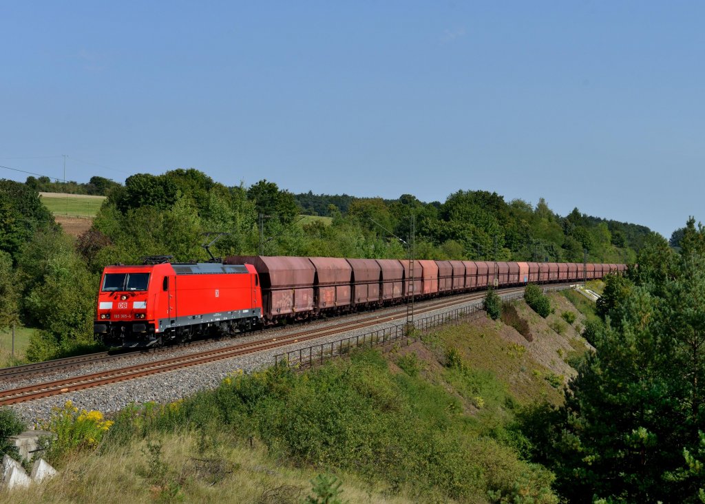 185 365 mit einem Erzzug am 23.08.2012 unterwegs bei Laaber.