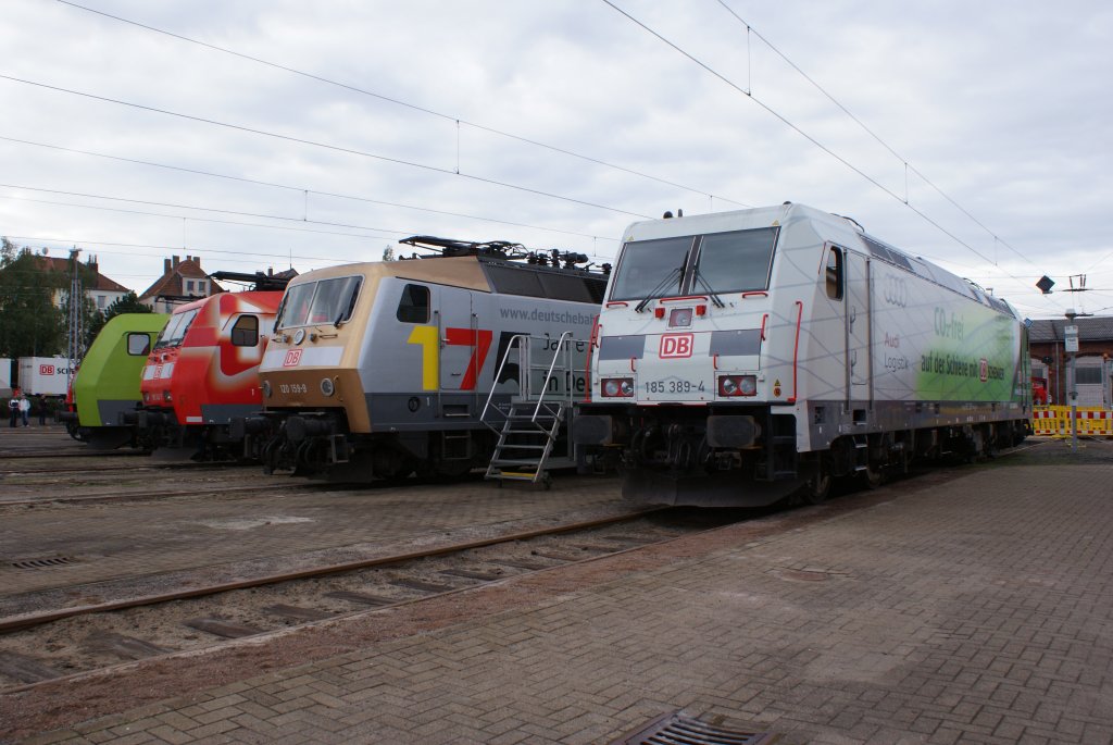 185 389-4, 120 159-9, 185 142-7 und 152 005-5 am 19.09.2010 in Osnabr�ck beim Fest 175 Jahre Deutsche Eisenbahn und 125 Jahre Bahnbetriebswerk Osnabr�ck