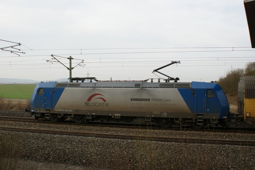 185 513-9 der TXLogistik bei Iphofen am 29.03.2012