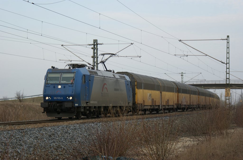 185 513-9 TXLogistik mit ARS-Altmannzug bei Iphofen am 29.03.2012