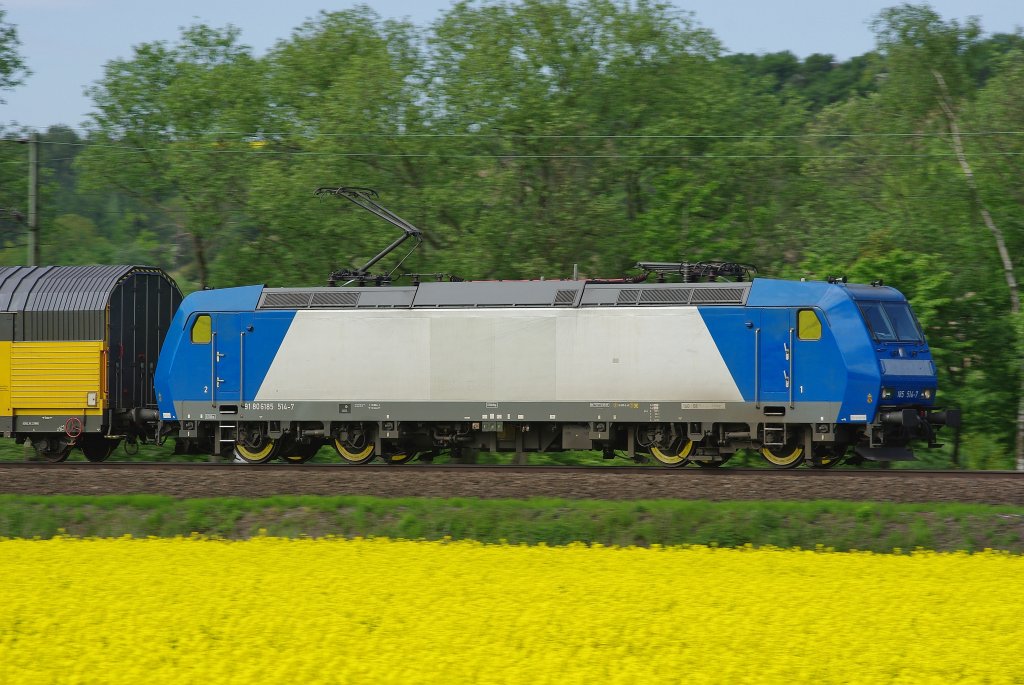 185 514-7 der TX Logistik mit ihrem BWM Zug Richtung Sden...! Aufgenommen am 21.05.2010 zwischen Bad Sooden Allendorf und Eschwege-West