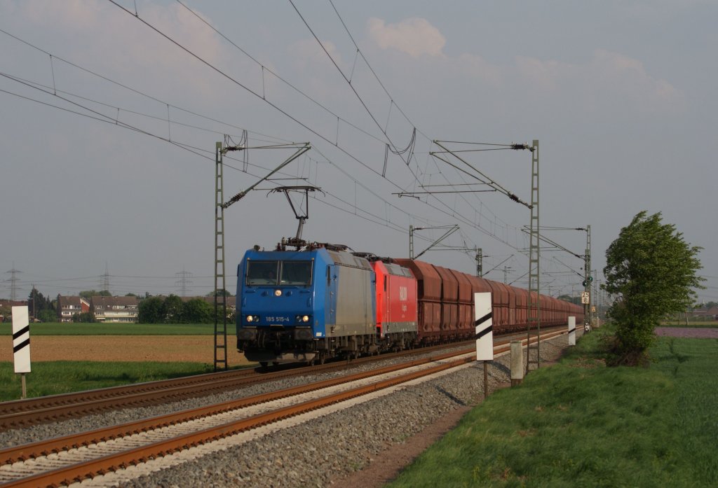 185 515-4 + 185 xxx-x mit einem Kohlezug in Neuss-Allerheiligen am 30.04.2011