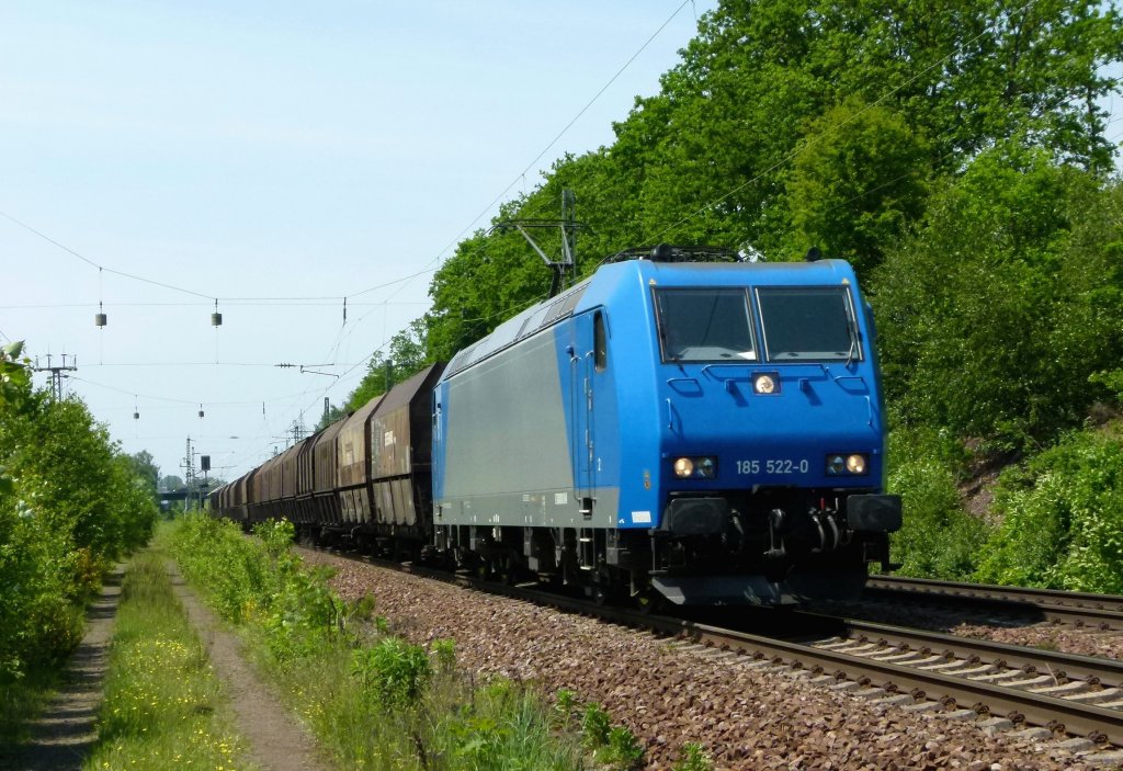 185 522-0 der ITL ist mit einem Leeren Kokszug am 24.05.2012 bei Kaiserslautern Ausbesserungswerk