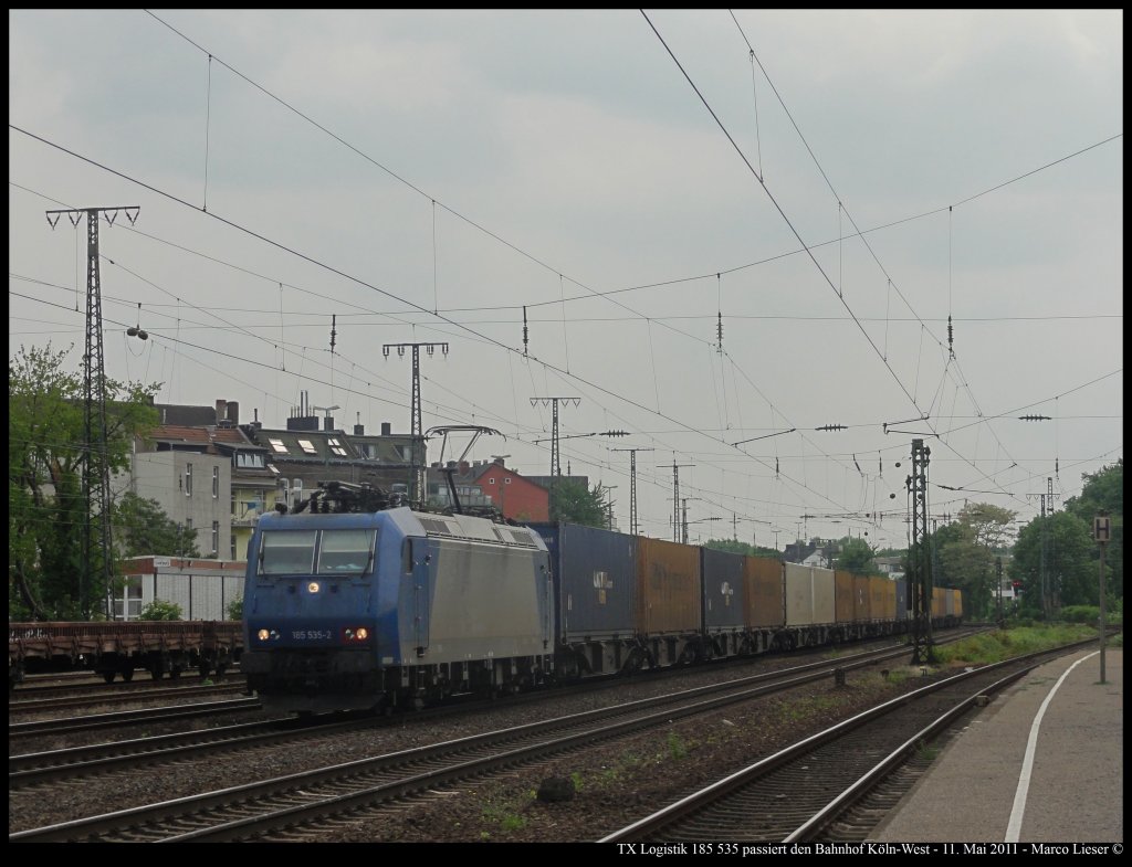 185 535 (TX Logistik) mit einem Containerzug in K�ln-West (11.05.2011)