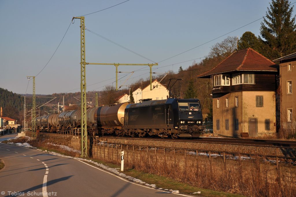 185 545 (91 80 6185 545-1-D-DISPO) mit Kesselzug am 05.03.2013 in K�nigstein / Sachsen